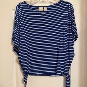 Chico's Sz 1 Royal Blue/White Striped Raglan Top Excellent Cond.